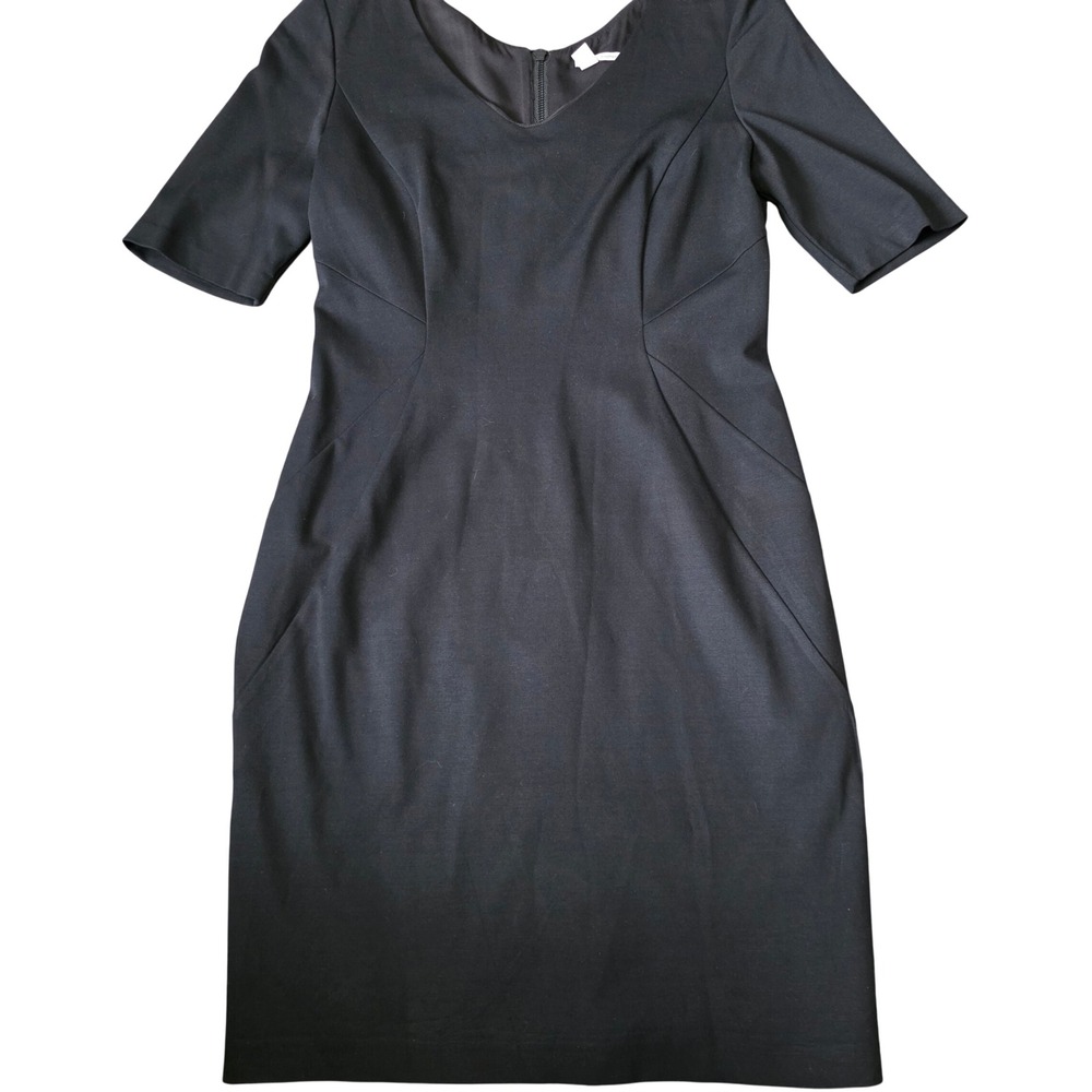 Halogen Black Sheath Dress Knee Length V Neck Short Sleeve Womens Size 12